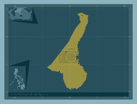 Téléchargez les photos : Negros Oriental, province of Philippines. Solid color shape. Locations of major cities of the region. Corner auxiliary location maps - en image libre de droit