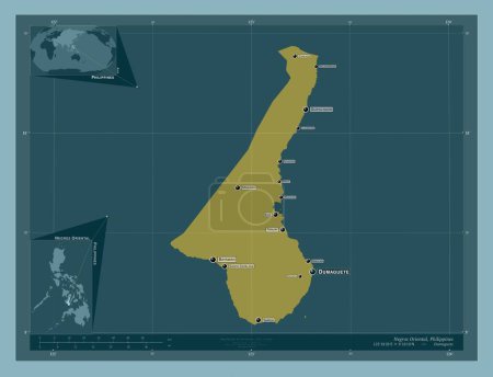 Foto de Negros Oriental, province of Philippines. Solid color shape. Locations and names of major cities of the region. Corner auxiliary location maps - Imagen libre de derechos
