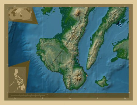 Téléchargez les photos : Negros Oriental, province of Philippines. Colored elevation map with lakes and rivers. Corner auxiliary location maps - en image libre de droit
