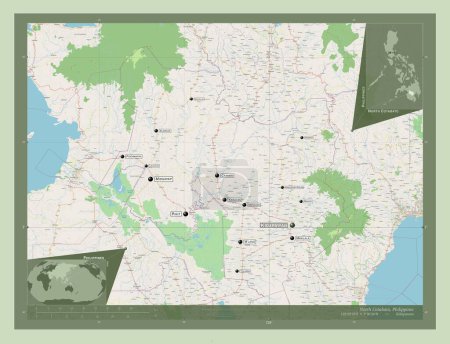 Téléchargez les photos : North Cotabato, province of Philippines. Open Street Map. Locations and names of major cities of the region. Corner auxiliary location maps - en image libre de droit