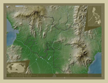 Photo for North Cotabato, province of Philippines. Elevation map colored in wiki style with lakes and rivers. Locations of major cities of the region. Corner auxiliary location maps - Royalty Free Image