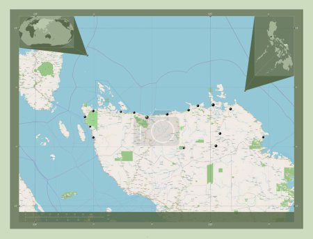 Téléchargez les photos : Northern Samar, province of Philippines. Open Street Map. Locations of major cities of the region. Corner auxiliary location maps - en image libre de droit
