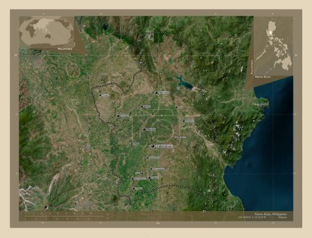 Foto de Nueva Ecija, province of Philippines. High resolution satellite map. Locations and names of major cities of the region. Corner auxiliary location maps - Imagen libre de derechos