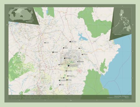Foto de Nueva Ecija, province of Philippines. Open Street Map. Locations and names of major cities of the region. Corner auxiliary location maps - Imagen libre de derechos