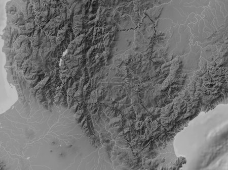 Téléchargez les photos : Nueva Vizcaya, province of Philippines. Grayscale elevation map with lakes and rivers - en image libre de droit