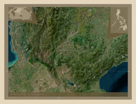Téléchargez les photos : Nueva Vizcaya, province of Philippines. High resolution satellite map. Locations of major cities of the region. Corner auxiliary location maps - en image libre de droit