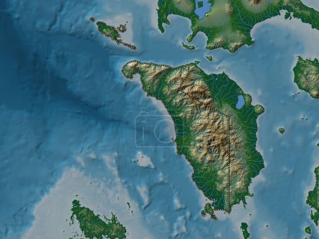 Téléchargez les photos : Occidental Mindoro, province of Philippines. Colored elevation map with lakes and rivers - en image libre de droit