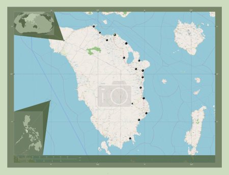 Téléchargez les photos : Oriental Mindoro, province of Philippines. Open Street Map. Locations of major cities of the region. Corner auxiliary location maps - en image libre de droit