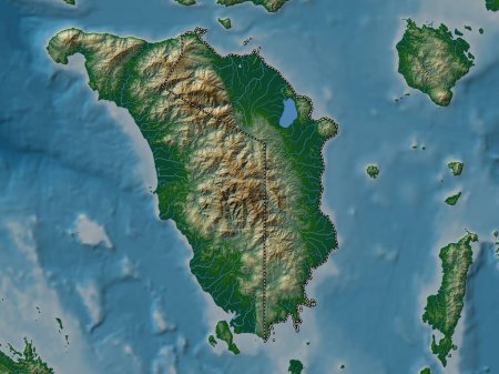 Téléchargez les photos : Oriental Mindoro, province of Philippines. Colored elevation map with lakes and rivers - en image libre de droit