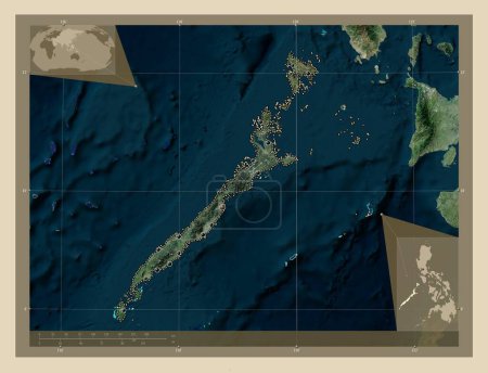 Photo for Palawan, province of Philippines. High resolution satellite map. Locations of major cities of the region. Corner auxiliary location maps - Royalty Free Image