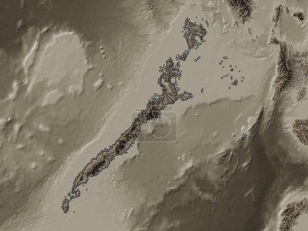 Photo for Palawan, province of Philippines. Elevation map colored in sepia tones with lakes and rivers - Royalty Free Image