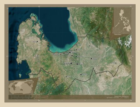 Foto de Pangasinan, province of Philippines. High resolution satellite map. Locations and names of major cities of the region. Corner auxiliary location maps - Imagen libre de derechos