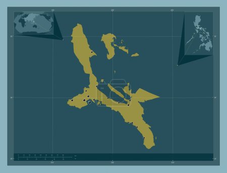 Foto de Quezon, province of Philippines. Solid color shape. Locations of major cities of the region. Corner auxiliary location maps - Imagen libre de derechos