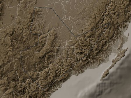 Foto de Quirino, province of Philippines. Elevation map colored in sepia tones with lakes and rivers - Imagen libre de derechos