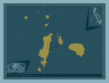 Téléchargez les photos : Romblon, province of Philippines. Solid color shape. Locations of major cities of the region. Corner auxiliary location maps - en image libre de droit