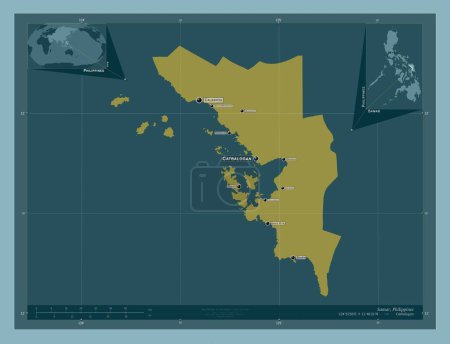Téléchargez les photos : Samar, province of Philippines. Solid color shape. Locations and names of major cities of the region. Corner auxiliary location maps - en image libre de droit