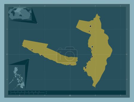 Téléchargez les photos : Sarangani, province of Philippines. Solid color shape. Locations of major cities of the region. Corner auxiliary location maps - en image libre de droit