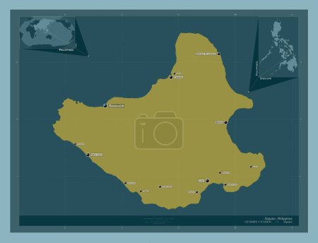 Téléchargez les photos : Siquijor, province of Philippines. Solid color shape. Locations and names of major cities of the region. Corner auxiliary location maps - en image libre de droit