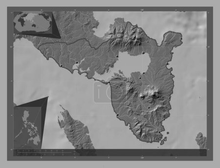 Foto de Sorsogon, province of Philippines. Bilevel elevation map with lakes and rivers. Locations of major cities of the region. Corner auxiliary location maps - Imagen libre de derechos