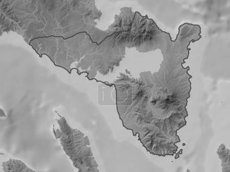 Téléchargez les photos : Sorsogon, province of Philippines. Grayscale elevation map with lakes and rivers - en image libre de droit