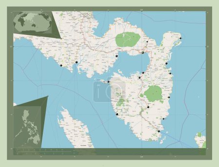 Téléchargez les photos : Sorsogon, province of Philippines. Open Street Map. Locations of major cities of the region. Corner auxiliary location maps - en image libre de droit