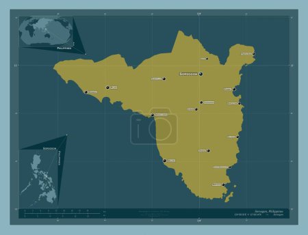 Foto de Sorsogon, province of Philippines. Solid color shape. Locations and names of major cities of the region. Corner auxiliary location maps - Imagen libre de derechos