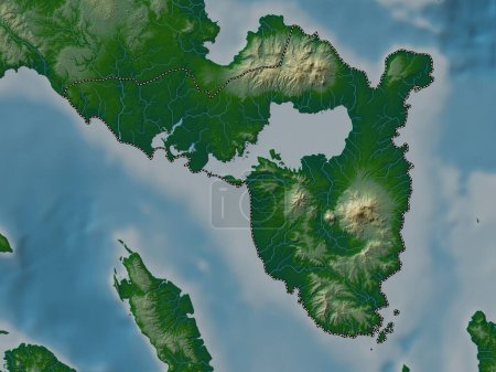 Téléchargez les photos : Sorsogon, province of Philippines. Colored elevation map with lakes and rivers - en image libre de droit