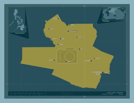 Foto de South Cotabato, province of Philippines. Solid color shape. Locations and names of major cities of the region. Corner auxiliary location maps - Imagen libre de derechos