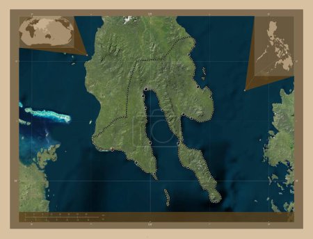 Téléchargez les photos : Southern Leyte, province of Philippines. Low resolution satellite map. Locations of major cities of the region. Corner auxiliary location maps - en image libre de droit