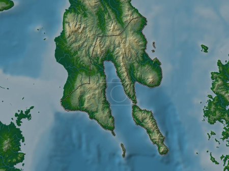 Téléchargez les photos : Southern Leyte, province of Philippines. Colored elevation map with lakes and rivers - en image libre de droit