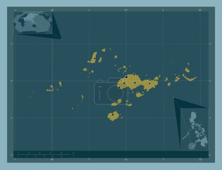 Téléchargez les photos : Sulu, province of Philippines. Solid color shape. Locations of major cities of the region. Corner auxiliary location maps - en image libre de droit