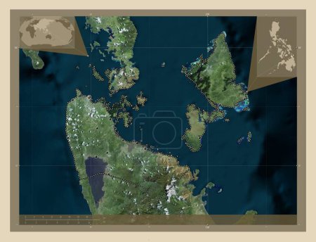 Foto de Surigao del Norte, province of Philippines. High resolution satellite map. Locations of major cities of the region. Corner auxiliary location maps - Imagen libre de derechos