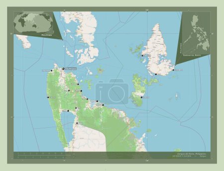 Foto de Surigao del Norte, province of Philippines. Open Street Map. Locations and names of major cities of the region. Corner auxiliary location maps - Imagen libre de derechos