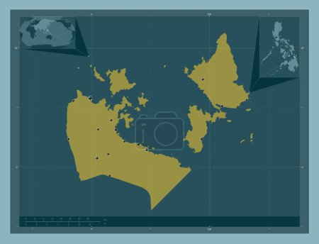 Foto de Surigao del Norte, province of Philippines. Solid color shape. Locations of major cities of the region. Corner auxiliary location maps - Imagen libre de derechos