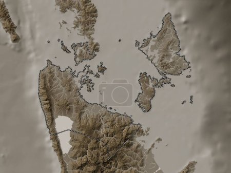 Téléchargez les photos : Surigao del Norte, province of Philippines. Elevation map colored in sepia tones with lakes and rivers - en image libre de droit