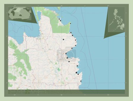 Téléchargez les photos : Surigao del Sur, province of Philippines. Open Street Map. Locations of major cities of the region. Corner auxiliary location maps - en image libre de droit