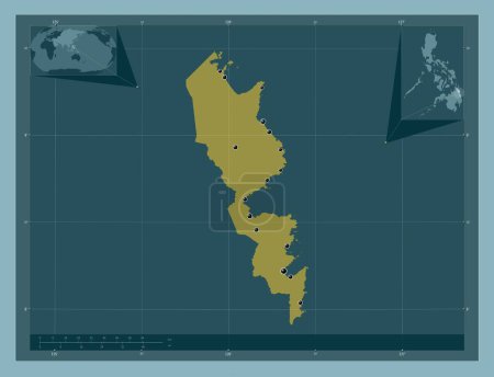 Téléchargez les photos : Surigao del Sur, province of Philippines. Solid color shape. Locations of major cities of the region. Corner auxiliary location maps - en image libre de droit