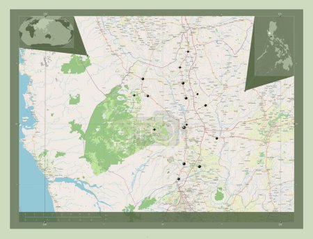 Foto de Tarlac, province of Philippines. Open Street Map. Locations of major cities of the region. Corner auxiliary location maps - Imagen libre de derechos