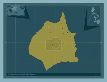 Téléchargez les photos : Tarlac, province of Philippines. Solid color shape. Locations of major cities of the region. Corner auxiliary location maps - en image libre de droit