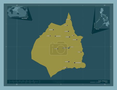 Téléchargez les photos : Tarlac, province of Philippines. Solid color shape. Locations and names of major cities of the region. Corner auxiliary location maps - en image libre de droit
