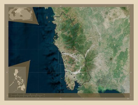 Foto de Zambales, province of Philippines. High resolution satellite map. Locations of major cities of the region. Corner auxiliary location maps - Imagen libre de derechos