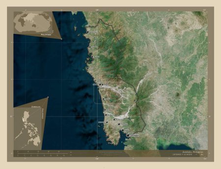 Foto de Zambales, province of Philippines. High resolution satellite map. Locations and names of major cities of the region. Corner auxiliary location maps - Imagen libre de derechos