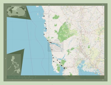 Téléchargez les photos : Zambales, province of Philippines. Open Street Map. Locations of major cities of the region. Corner auxiliary location maps - en image libre de droit