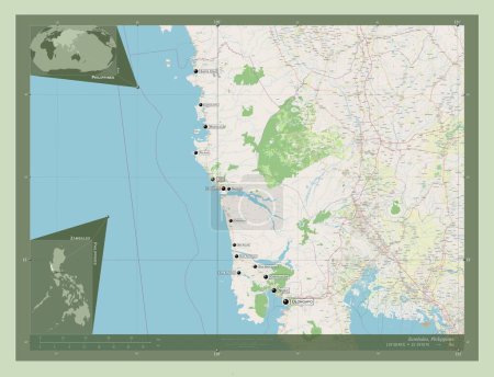 Foto de Zambales, province of Philippines. Open Street Map. Locations and names of major cities of the region. Corner auxiliary location maps - Imagen libre de derechos
