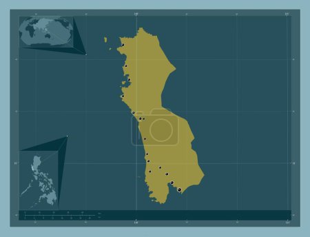 Téléchargez les photos : Zambales, province of Philippines. Solid color shape. Locations of major cities of the region. Corner auxiliary location maps - en image libre de droit