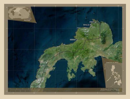 Foto de Zamboanga del Norte, province of Philippines. High resolution satellite map. Locations and names of major cities of the region. Corner auxiliary location maps - Imagen libre de derechos
