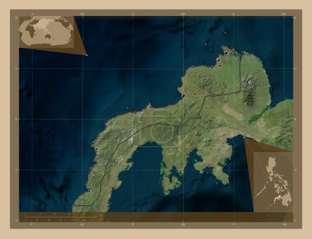Foto de Zamboanga del Norte, province of Philippines. Low resolution satellite map. Locations of major cities of the region. Corner auxiliary location maps - Imagen libre de derechos