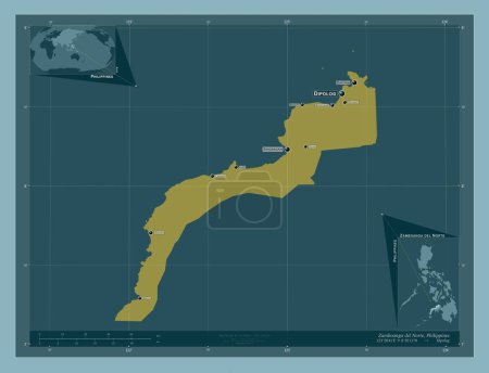 Foto de Zamboanga del Norte, province of Philippines. Solid color shape. Locations and names of major cities of the region. Corner auxiliary location maps - Imagen libre de derechos