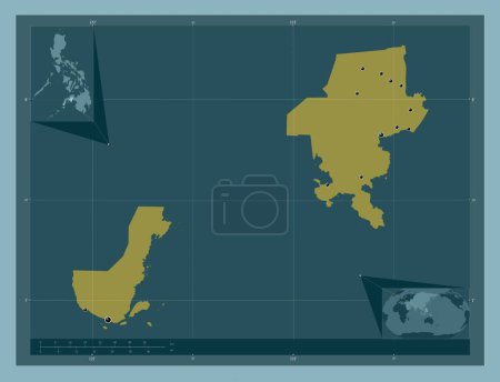 Téléchargez les photos : Zamboanga del Sur, province of Philippines. Solid color shape. Locations of major cities of the region. Corner auxiliary location maps - en image libre de droit