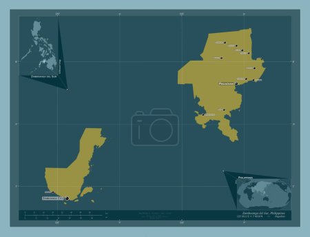 Foto de Zamboanga del Sur, province of Philippines. Solid color shape. Locations and names of major cities of the region. Corner auxiliary location maps - Imagen libre de derechos